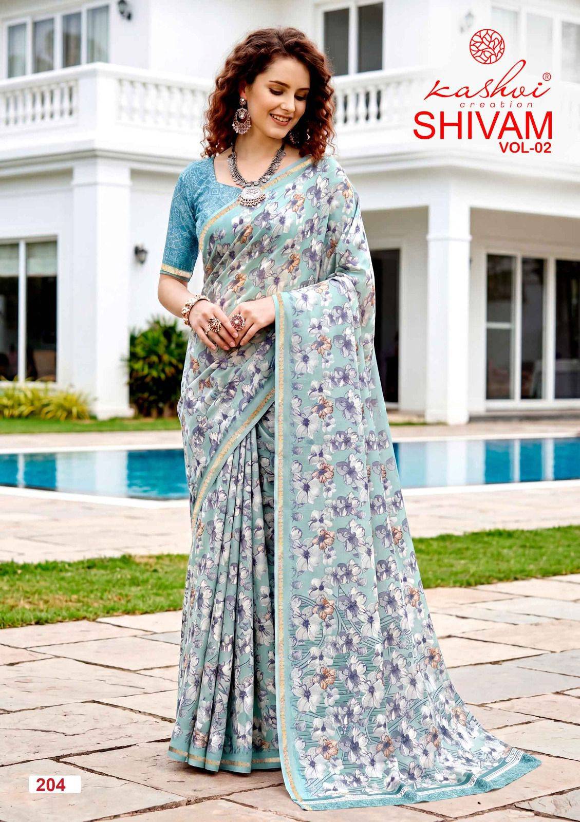 SHIVAM VOL. 2 By KASHVI CREATION 201 To 208 Series Indian Traditional Wear DULL MOSS VISCOSE sarees At Wholesale Price